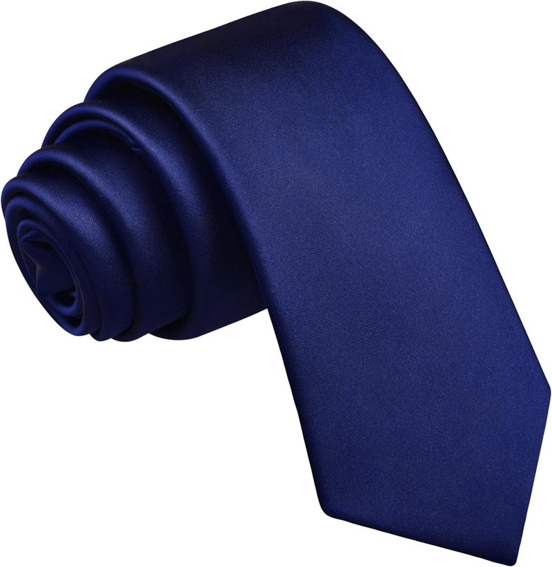 Branduce 2.4"（6cm） Mens Solid Skinny Satin Tie Pure Color Slim Necktie for Business and Wedding - Image 1